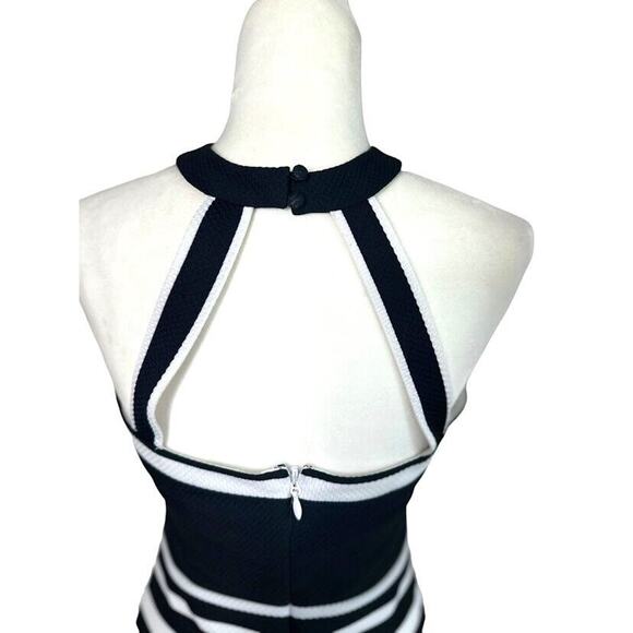 Guess Los Angeles USA Halter Striped Mini Dress Size 6 Open Back Black White - Picture 3 of 8